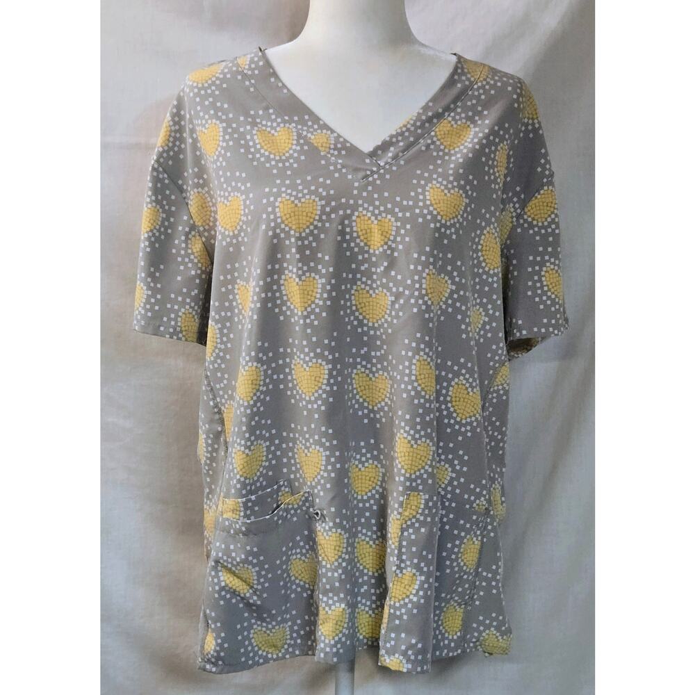 Scrub Top Womens 1X Divine Curves Stretch All Over Print Paisley Pockets